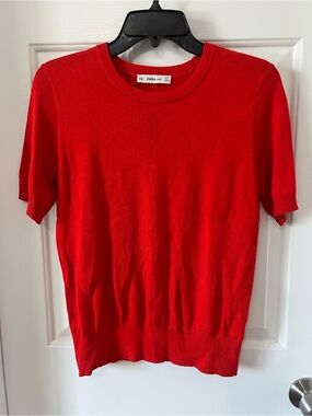 ZARA Bright Red Crewneck Knit Top